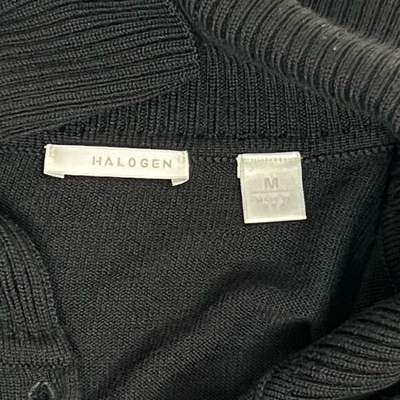 Halogen black merino wool button up cardigan with tie belt size M - Picture 12 of 14